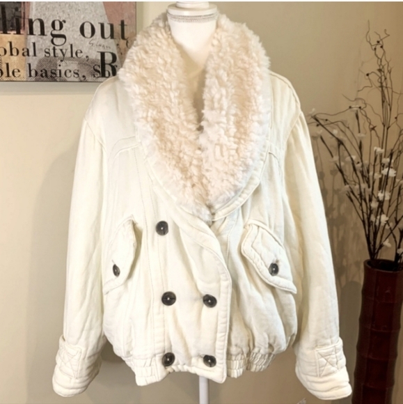 Free People Georgia Borg Bomber Jacket With Removable Faux Fur Collar - Picture 3 of 8